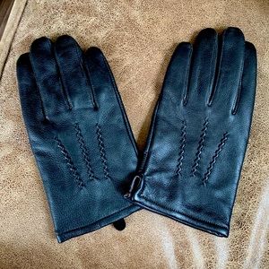 Black Men’s Leather Orvis Gloves with Cashmere Lining- Size Large